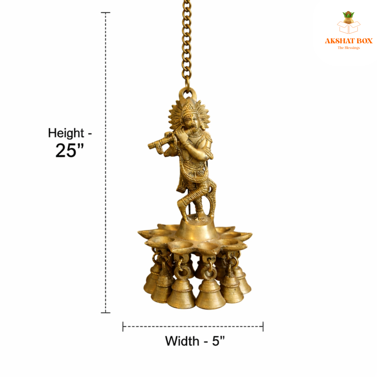 Krishna hanging diya brass with bell - Image 2