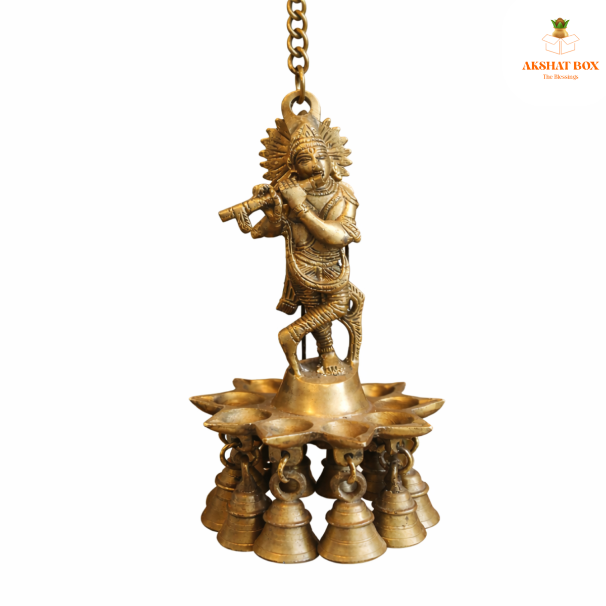 Krishna hanging diya brass with bell - Image 3