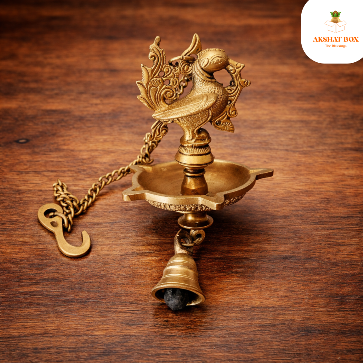 Brass Panch Deep  Design With Chain Hanging - Image 3