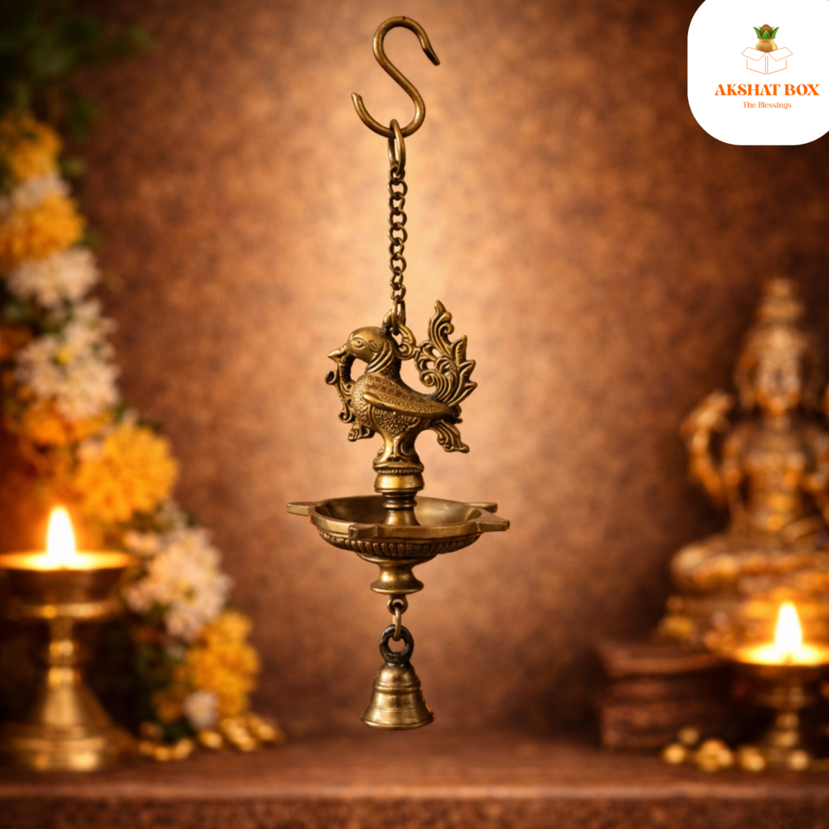 Brass Panch Deep  Design With Chain Hanging - Image 5