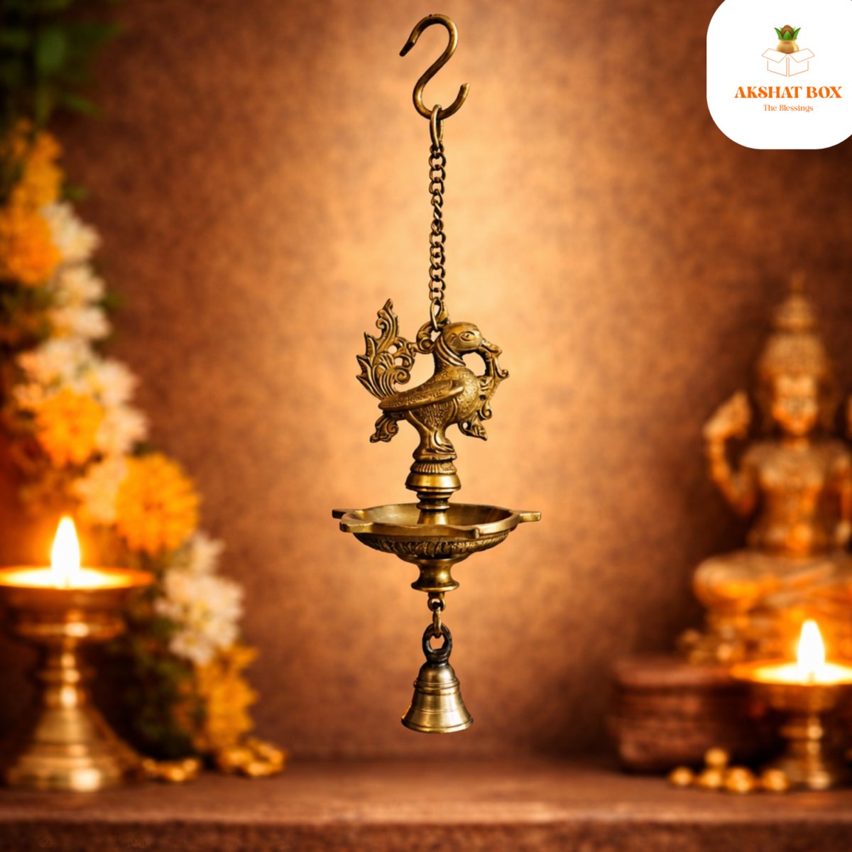 Brass Panch Deep  Design With Chain Hanging - Image 6