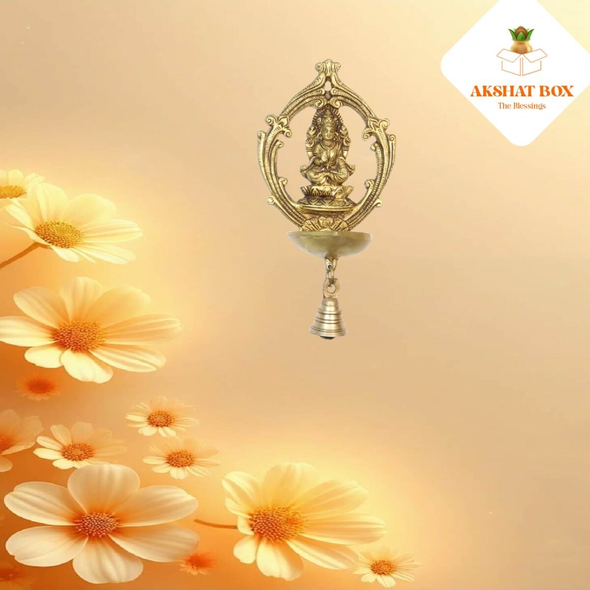 "Brass wall Hanging  Laxmi ji  with diya and Bell " - Image 5