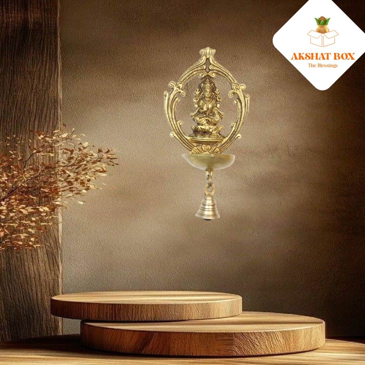 "Brass wall Hanging  Laxmi ji  with diya and Bell " - Image 4