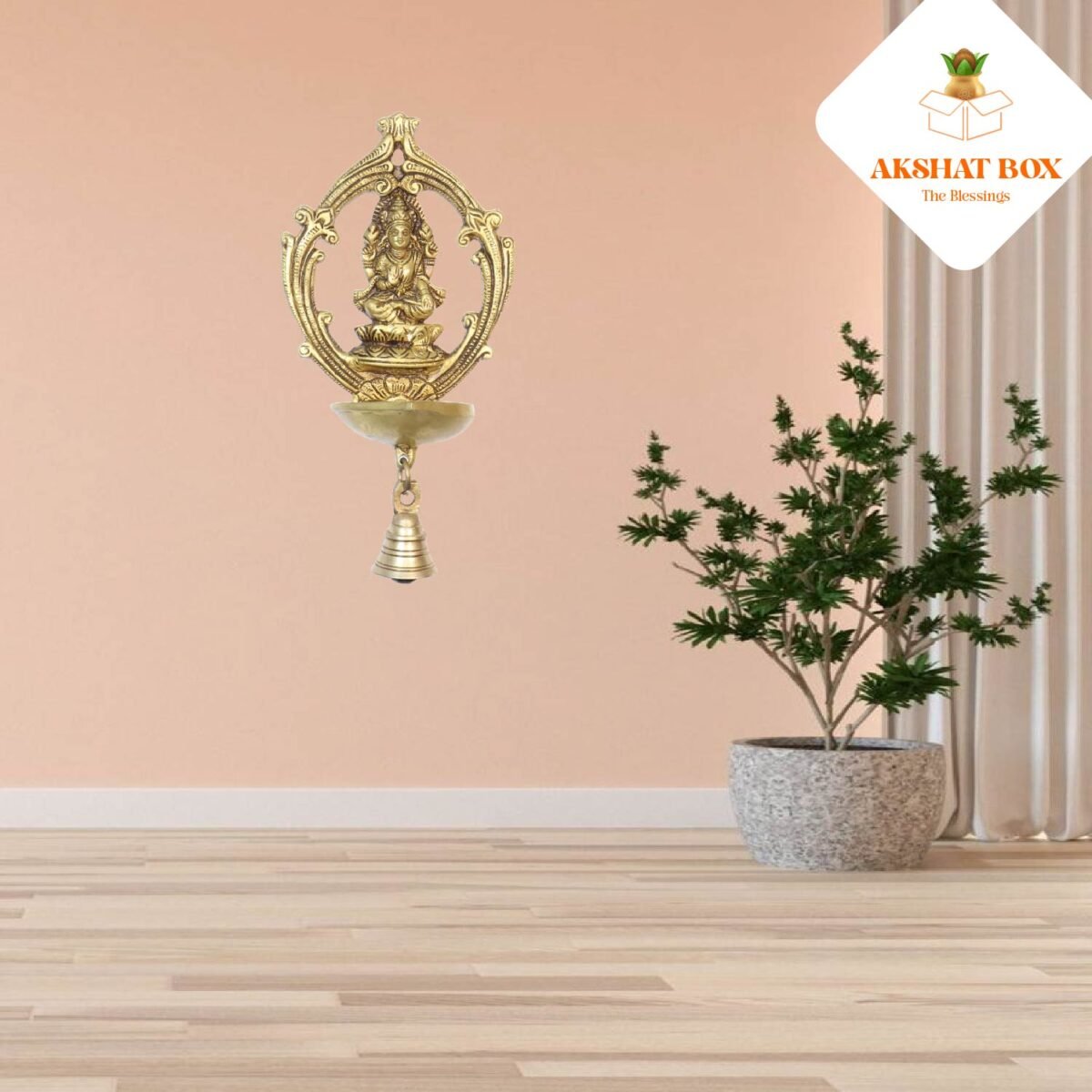 "Brass wall Hanging  Laxmi ji  with diya and Bell " - Image 3