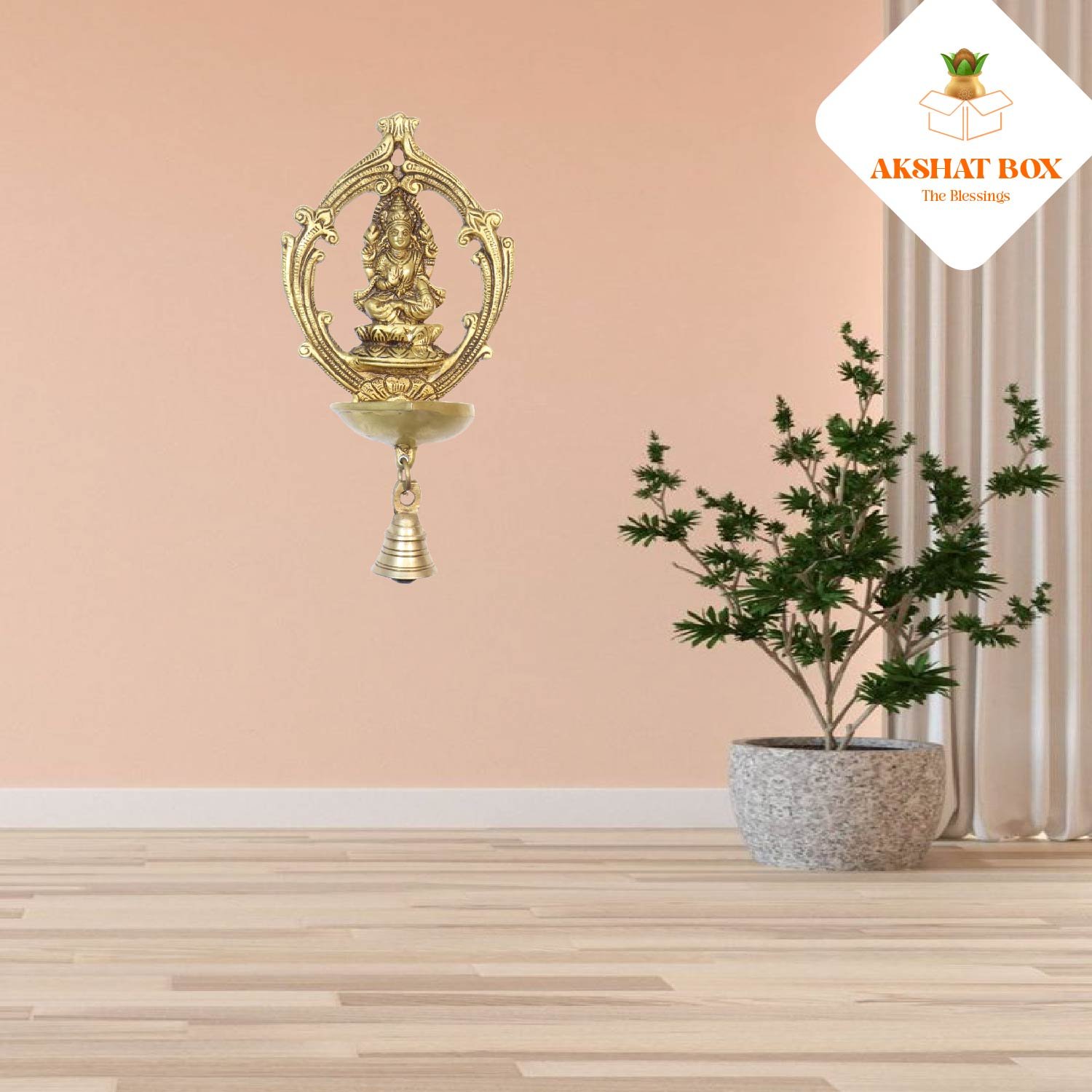 27july-01-01 "Brass wall Hanging Laxmi ji with diya and Bell " - Image 1