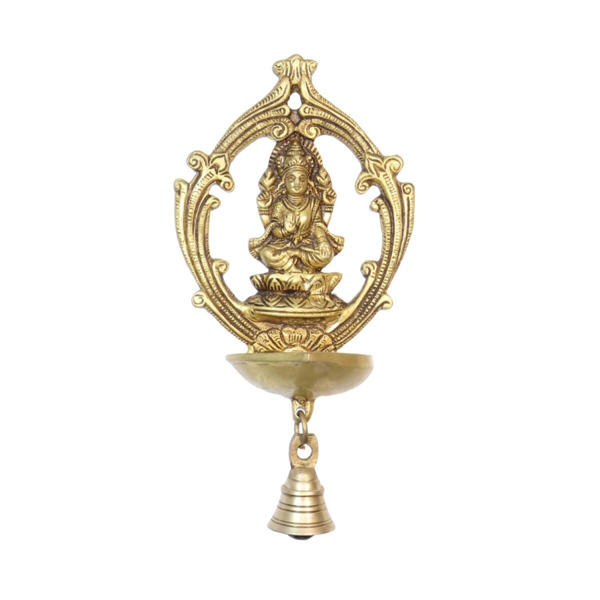 "Brass wall Hanging  Laxmi ji  with diya and Bell " - Image 2