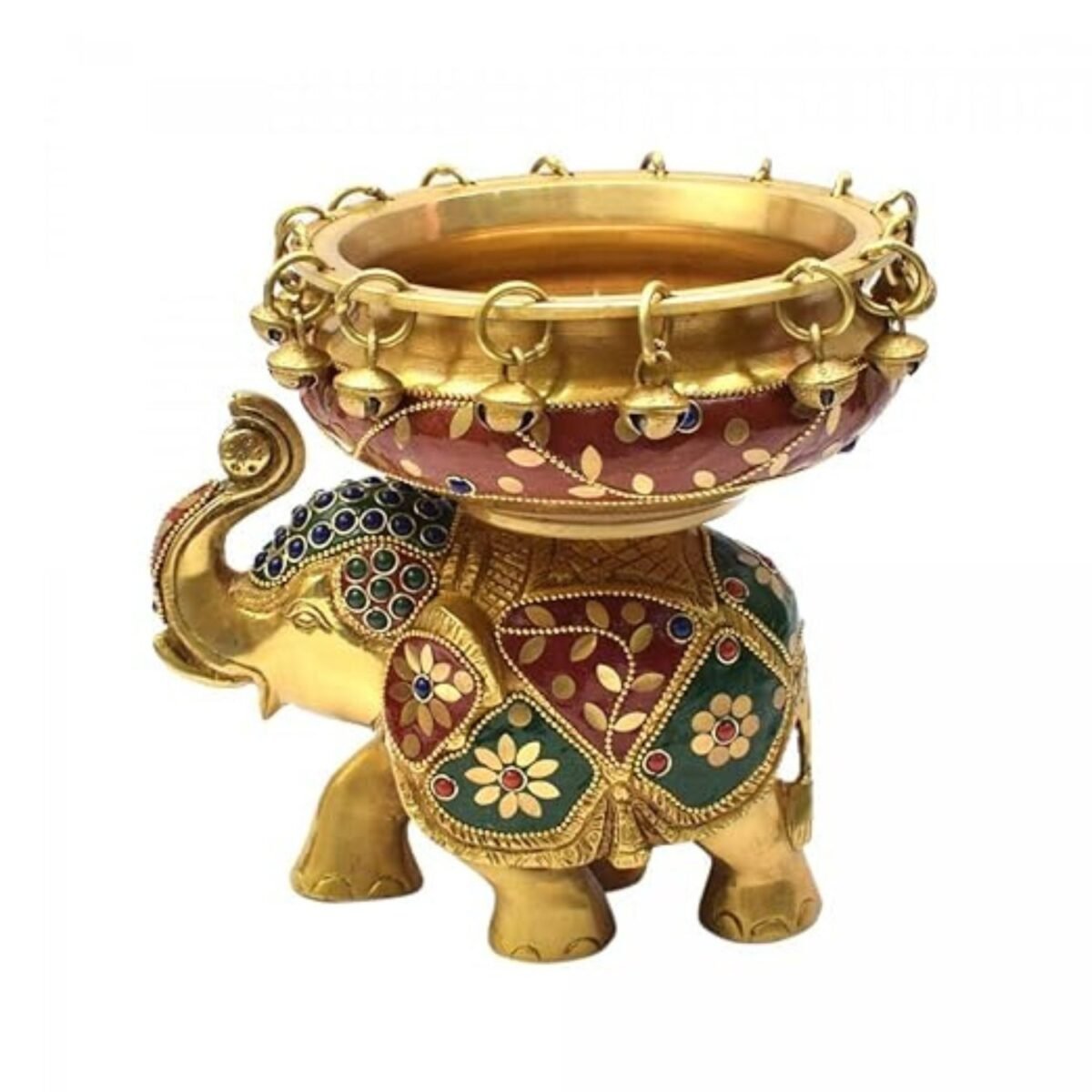 Brass urli on Elephant with Meenakari Work - Image 2
