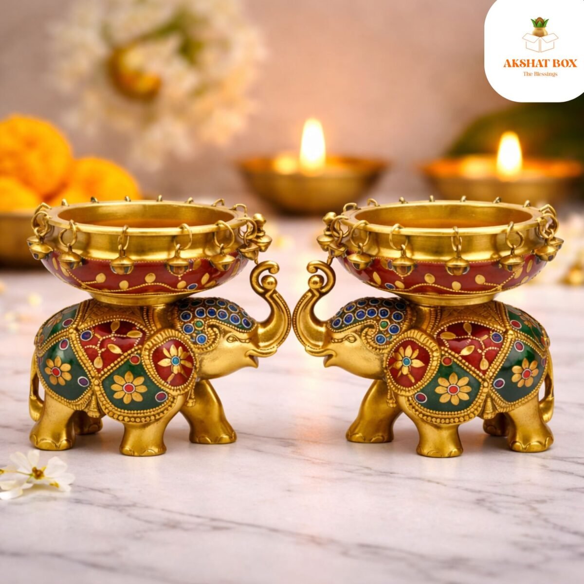 Brass urli on Elephant with Meenakari Work - Image 4