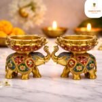 Brass urli on Elephant with Meenakari Work