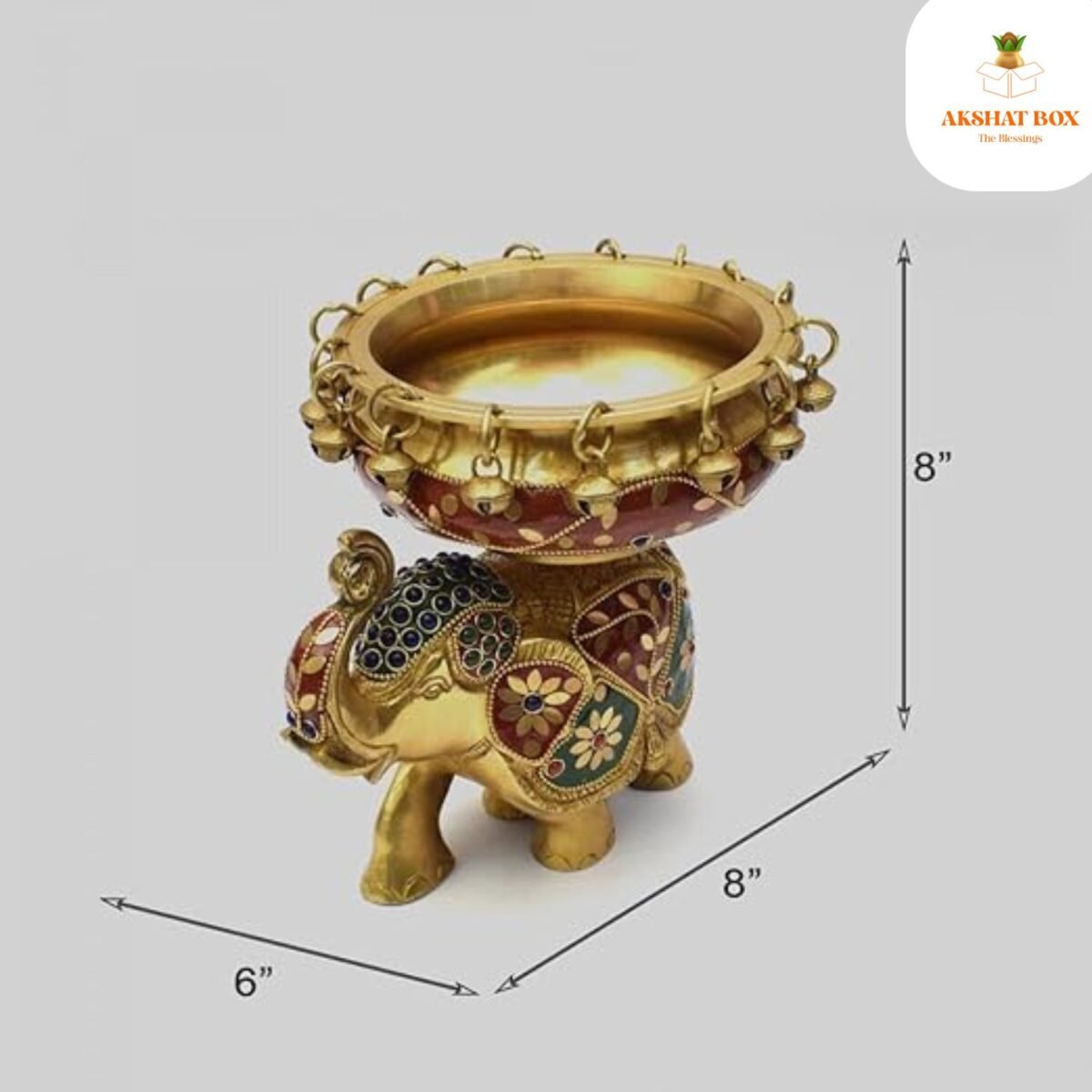 Brass urli on Elephant with Meenakari Work - Image 5