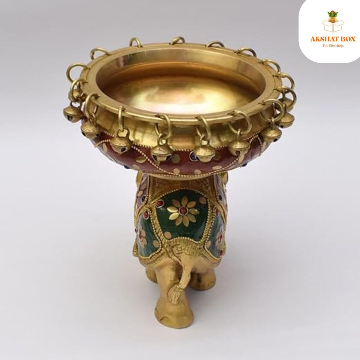 Brass urli on Elephant with Meenakari Work - Image 6