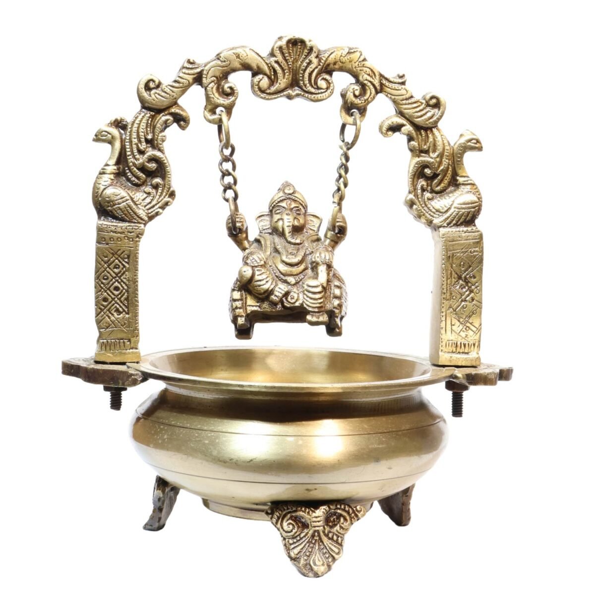 BRASS URLI WITH GANESHA HANGING IN CENTER - Image 2