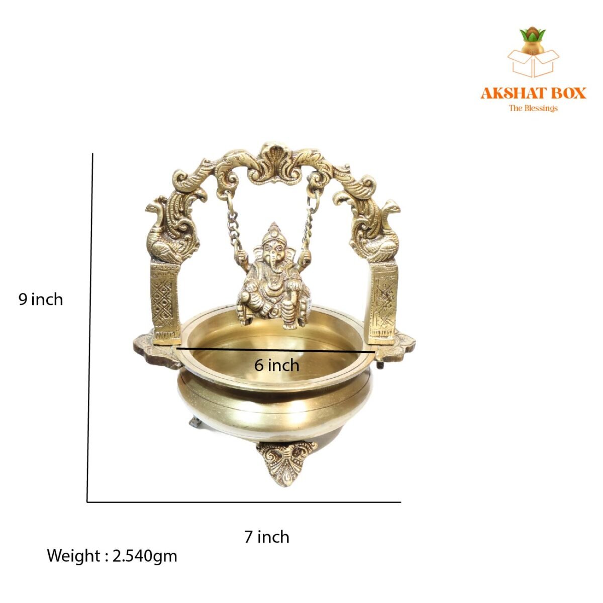 BRASS URLI WITH GANESHA HANGING IN CENTER - Image 3