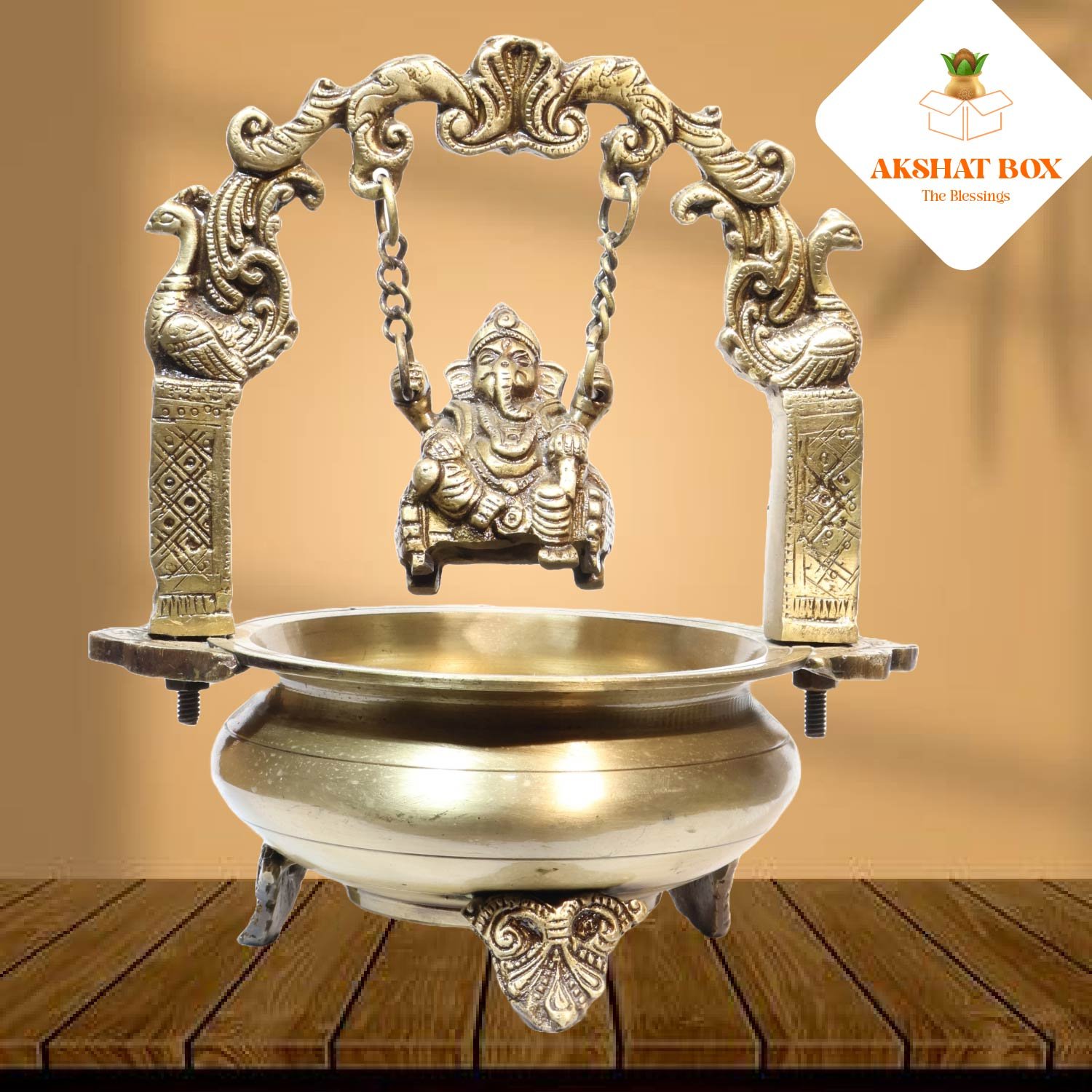 AB17229BGU.PT02 BRASS URLI WITH GANESHA HANGING IN CENTER - Image 1