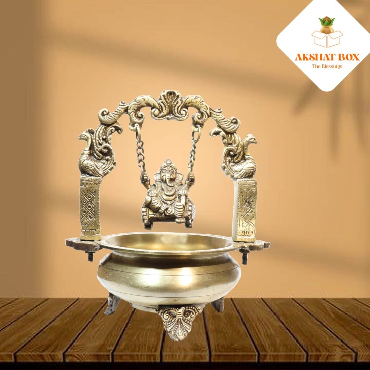 BRASS URLI WITH GANESHA HANGING IN CENTER - Image 6