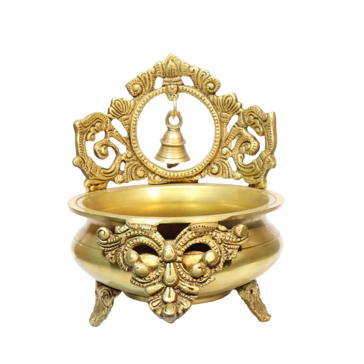 BRASS URLI WITH BELL HANGING IN CENTER - Image 2