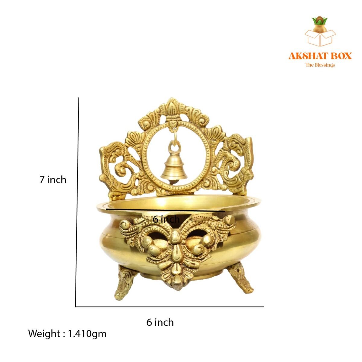 BRASS URLI WITH BELL HANGING IN CENTER - Image 3