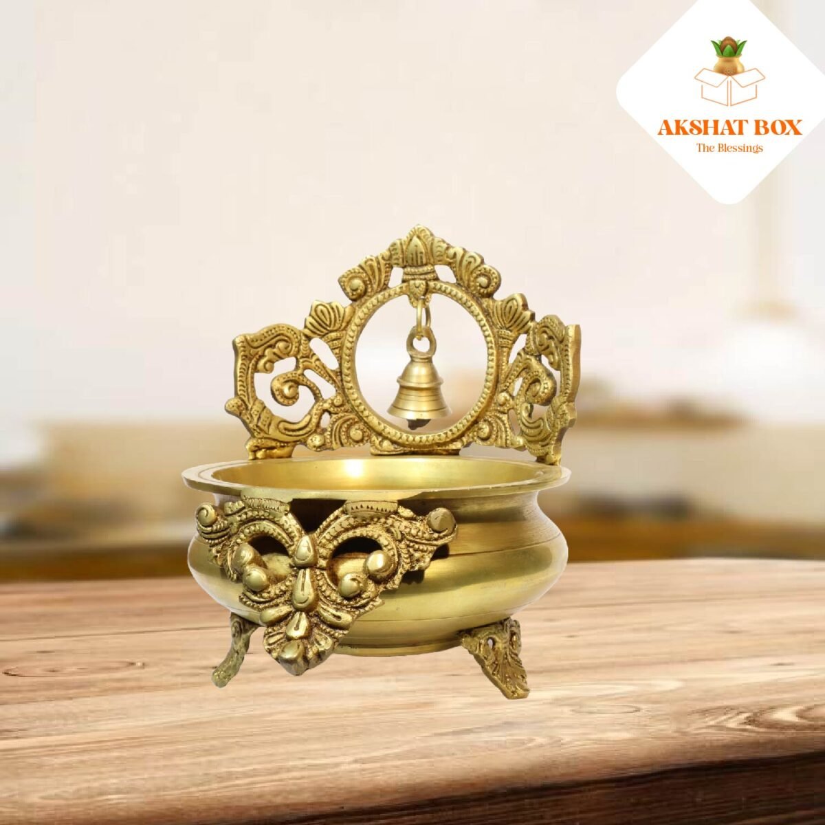 BRASS URLI WITH BELL HANGING IN CENTER - Image 6