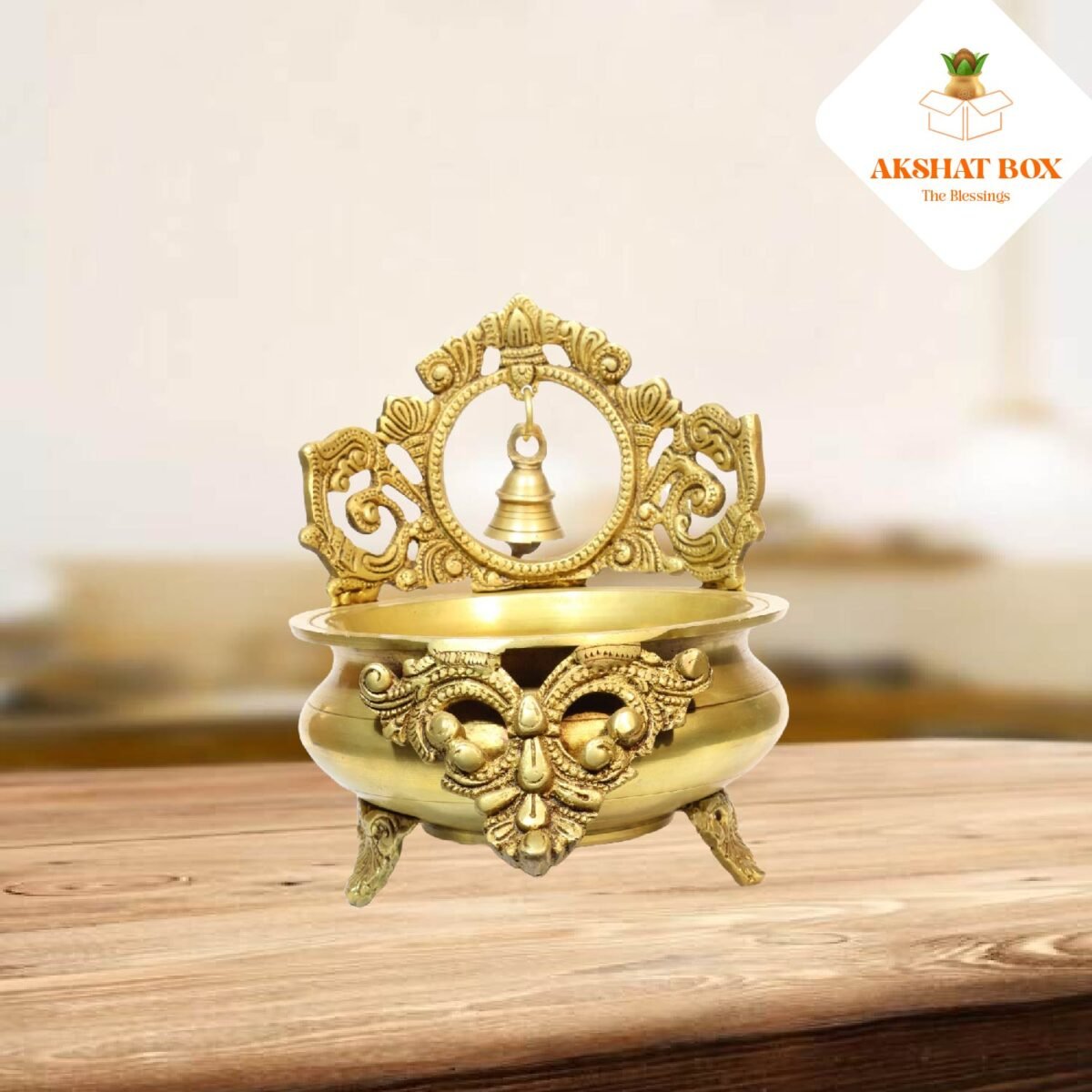 BRASS URLI WITH BELL HANGING IN CENTER - Image 7