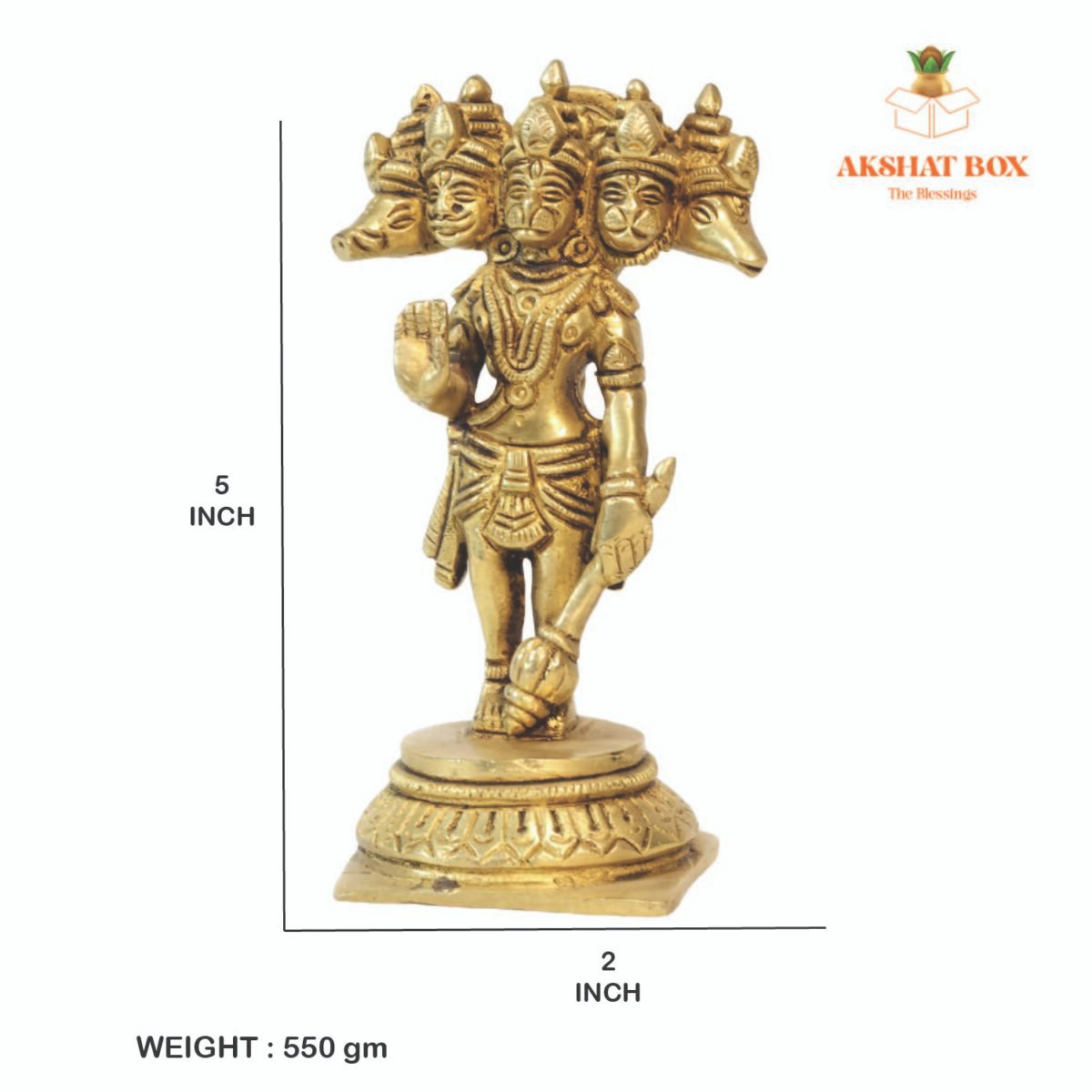 BRASS LORD PANCHMUKHI HANUMAN WITH TABLE TOP BASE H-5" - Image 3
