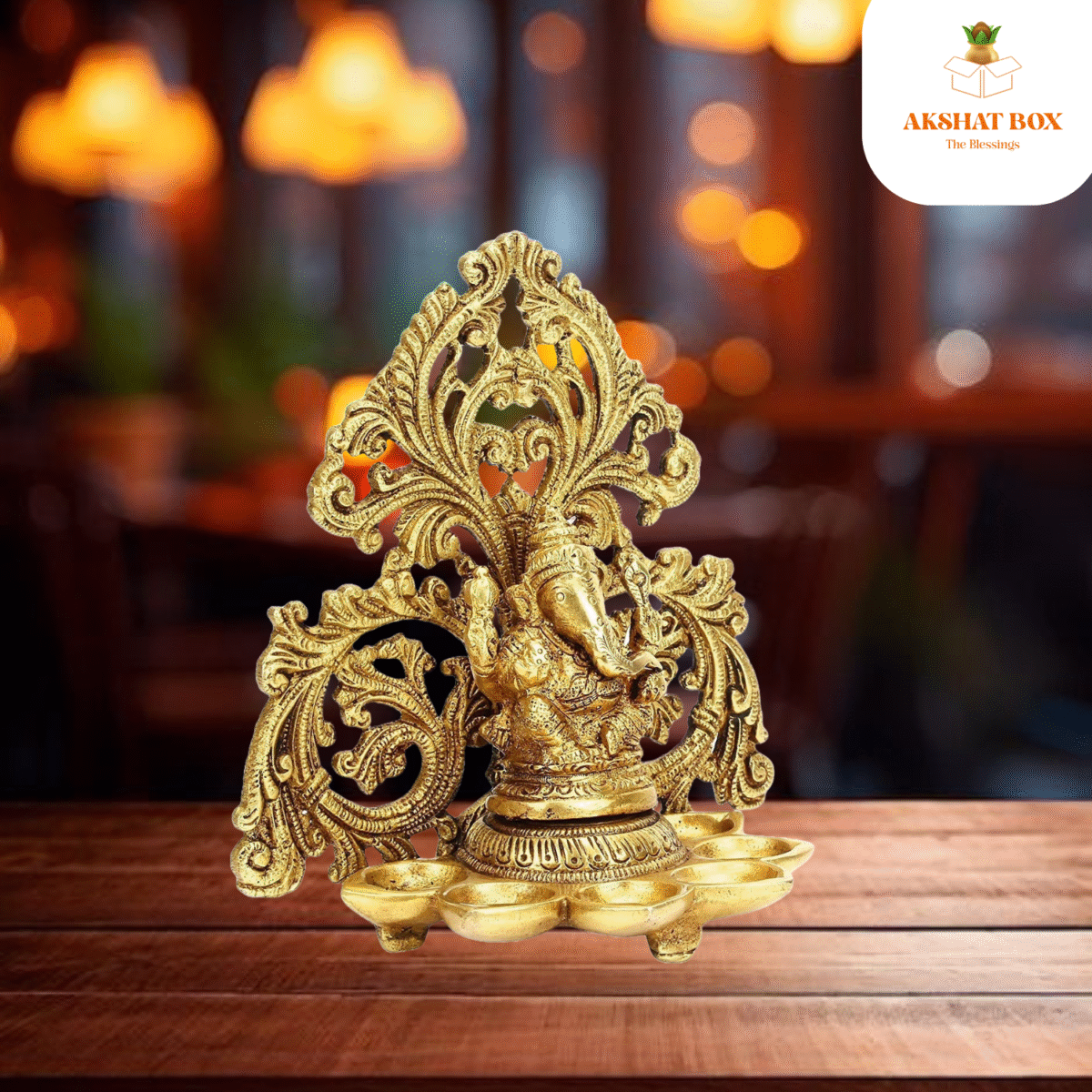 BRASS GANESHA STATUE DEEPAM WITH SIX OIL WICK - Image 3