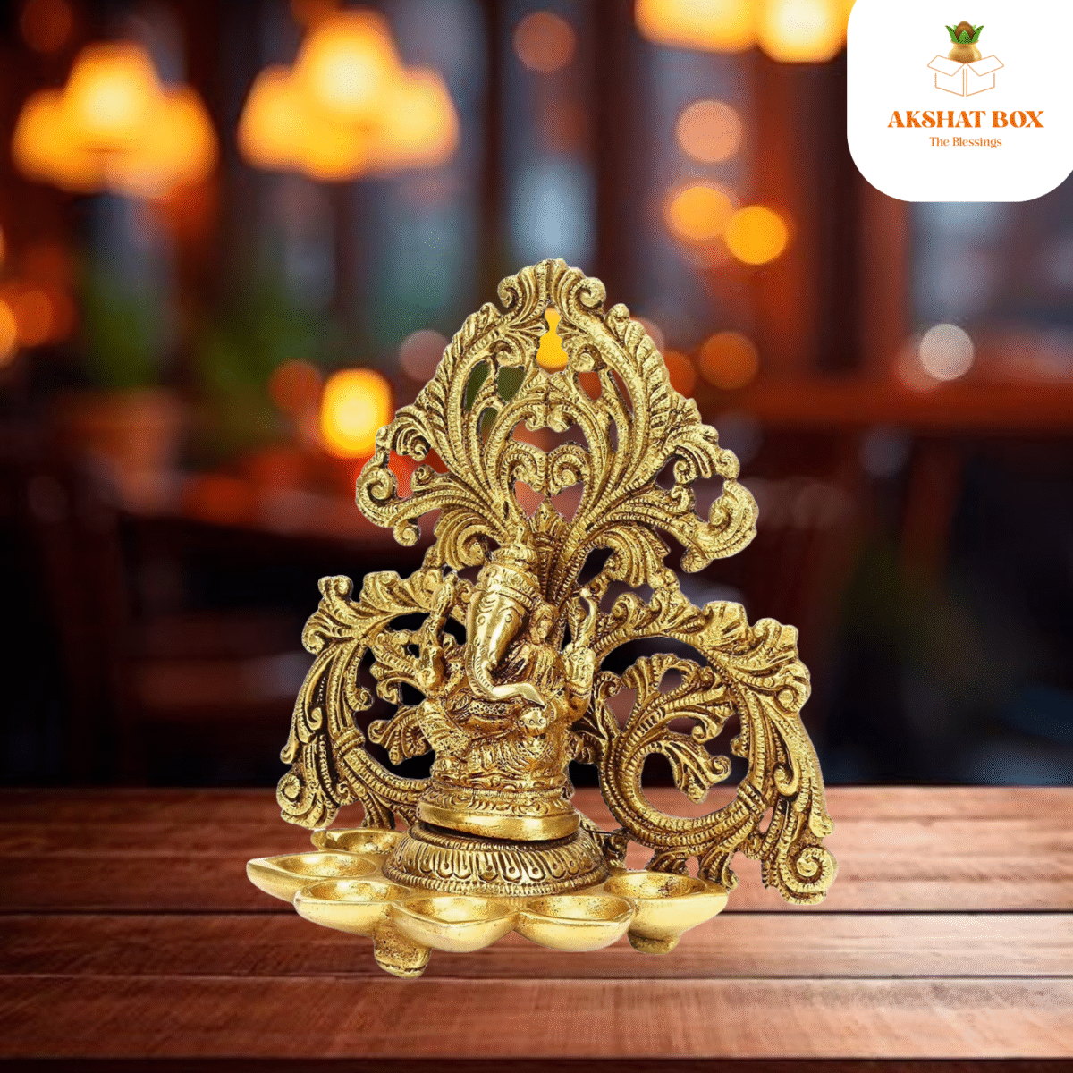 BRASS GANESHA STATUE DEEPAM WITH SIX OIL WICK - Image 2