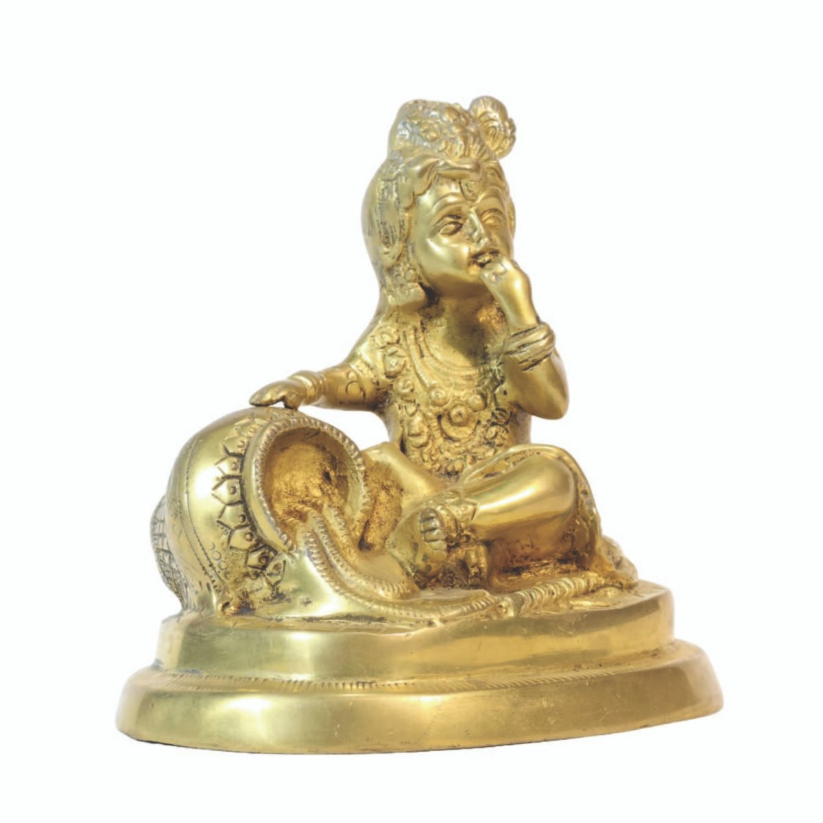 Golden Brass Bal Gopal Krishna Statue having Makhan - Image 2