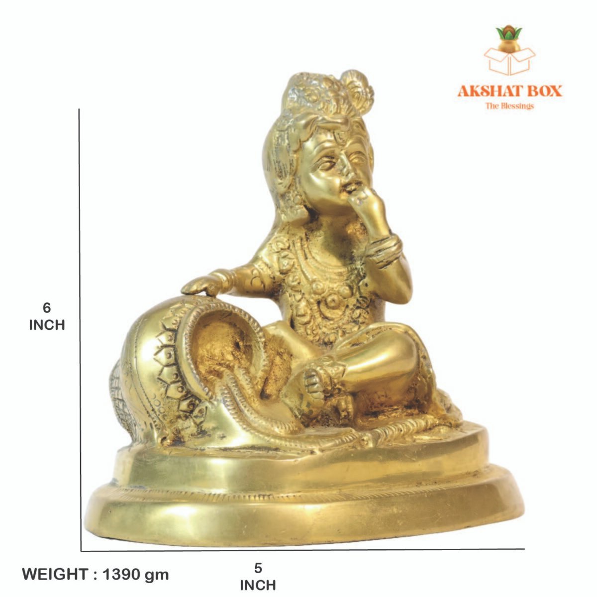 Golden Brass Bal Gopal Krishna Statue having Makhan - Image 3