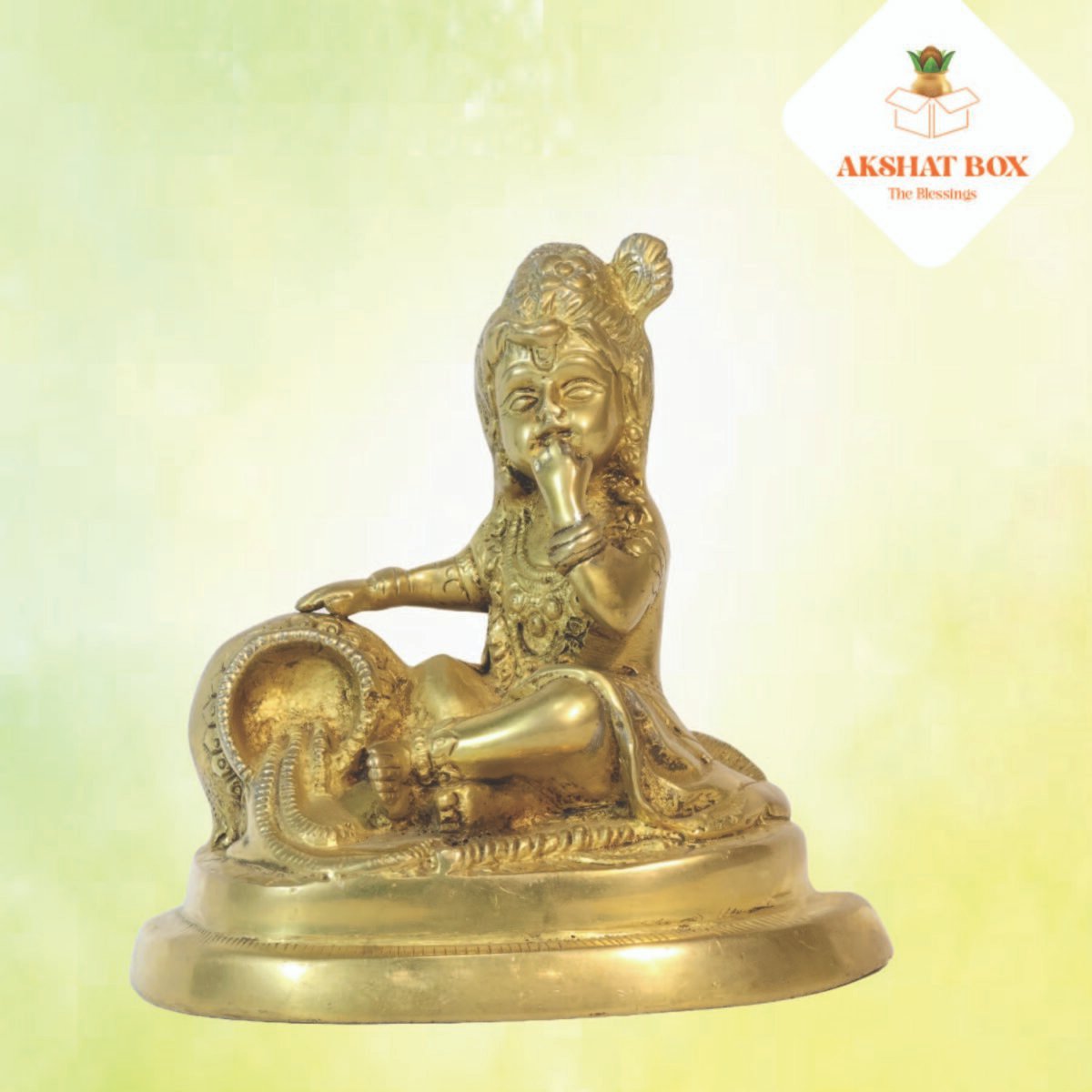 Golden Brass Bal Gopal Krishna Statue having Makhan - Image 4