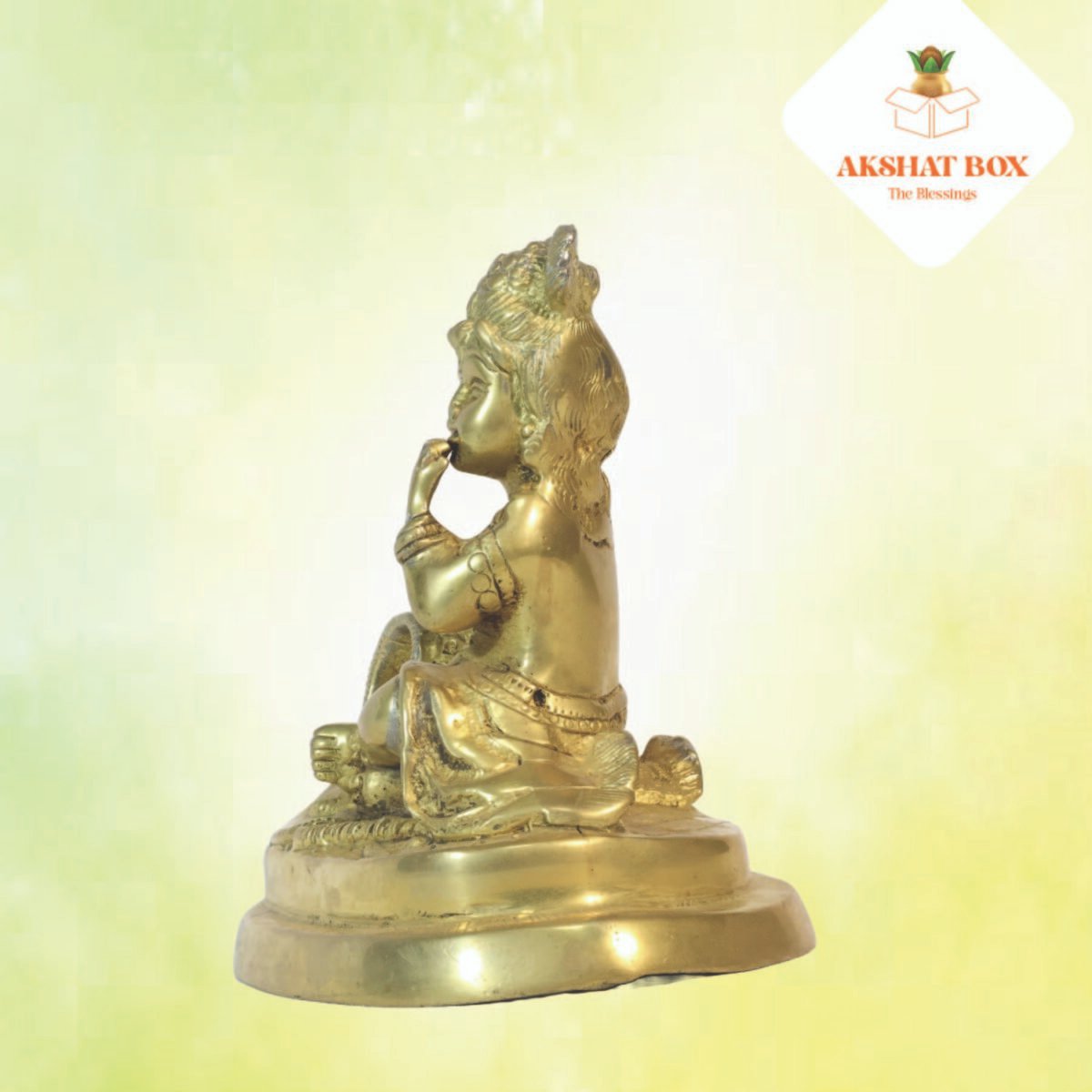 Golden Brass Bal Gopal Krishna Statue having Makhan - Image 5