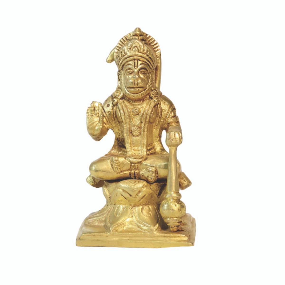 BRASS HANUMAN STATUE WITH GAADA IN SITTING POSTION (5") - Image 2