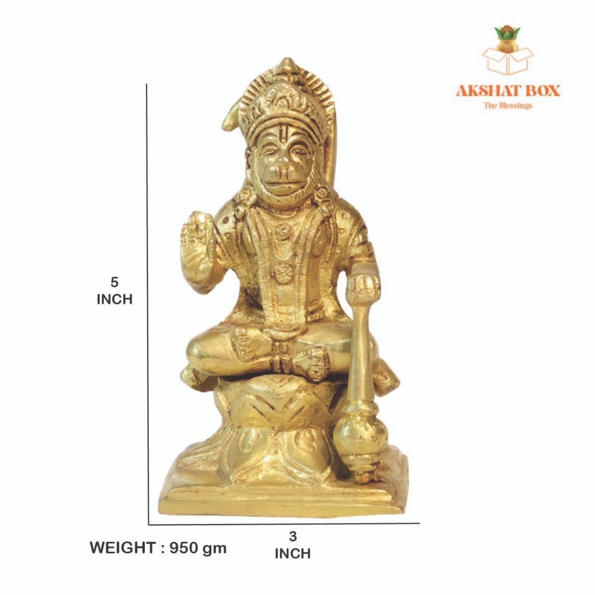 BRASS HANUMAN STATUE WITH GAADA IN SITTING POSTION (5") - Image 3
