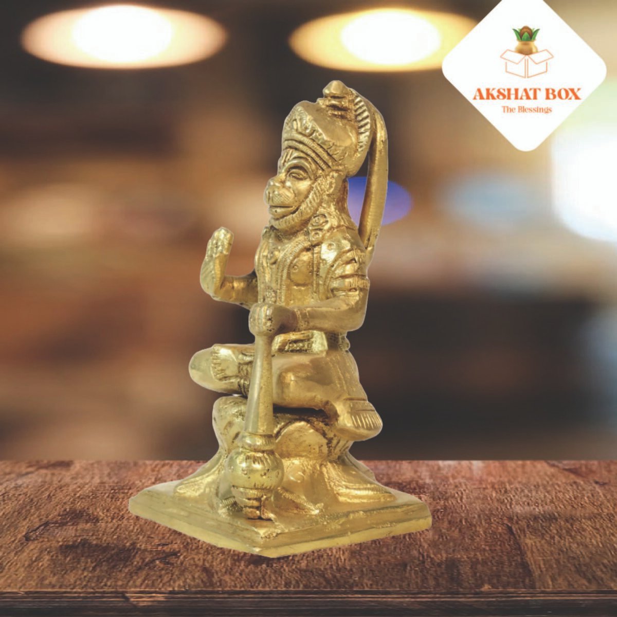 BRASS HANUMAN STATUE WITH GAADA IN SITTING POSTION (5") - Image 5