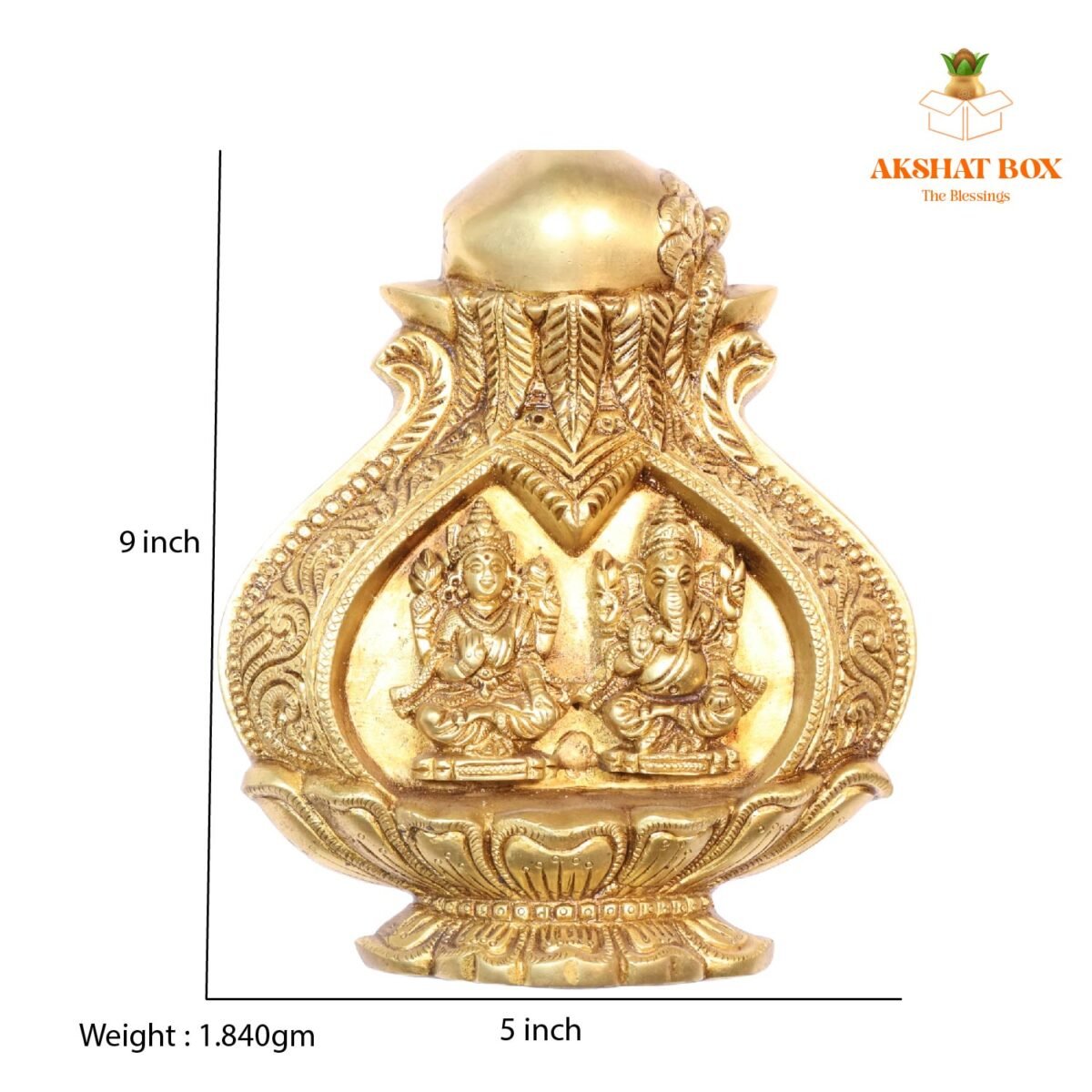 Brass kalash WallHanging Engraved with Laxmi Ganesha - Image 3
