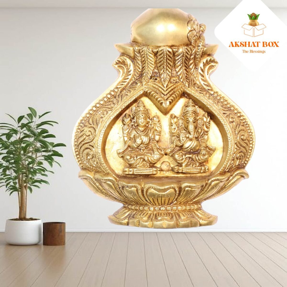 Brass kalash WallHanging Engraved with Laxmi Ganesha - Image 4