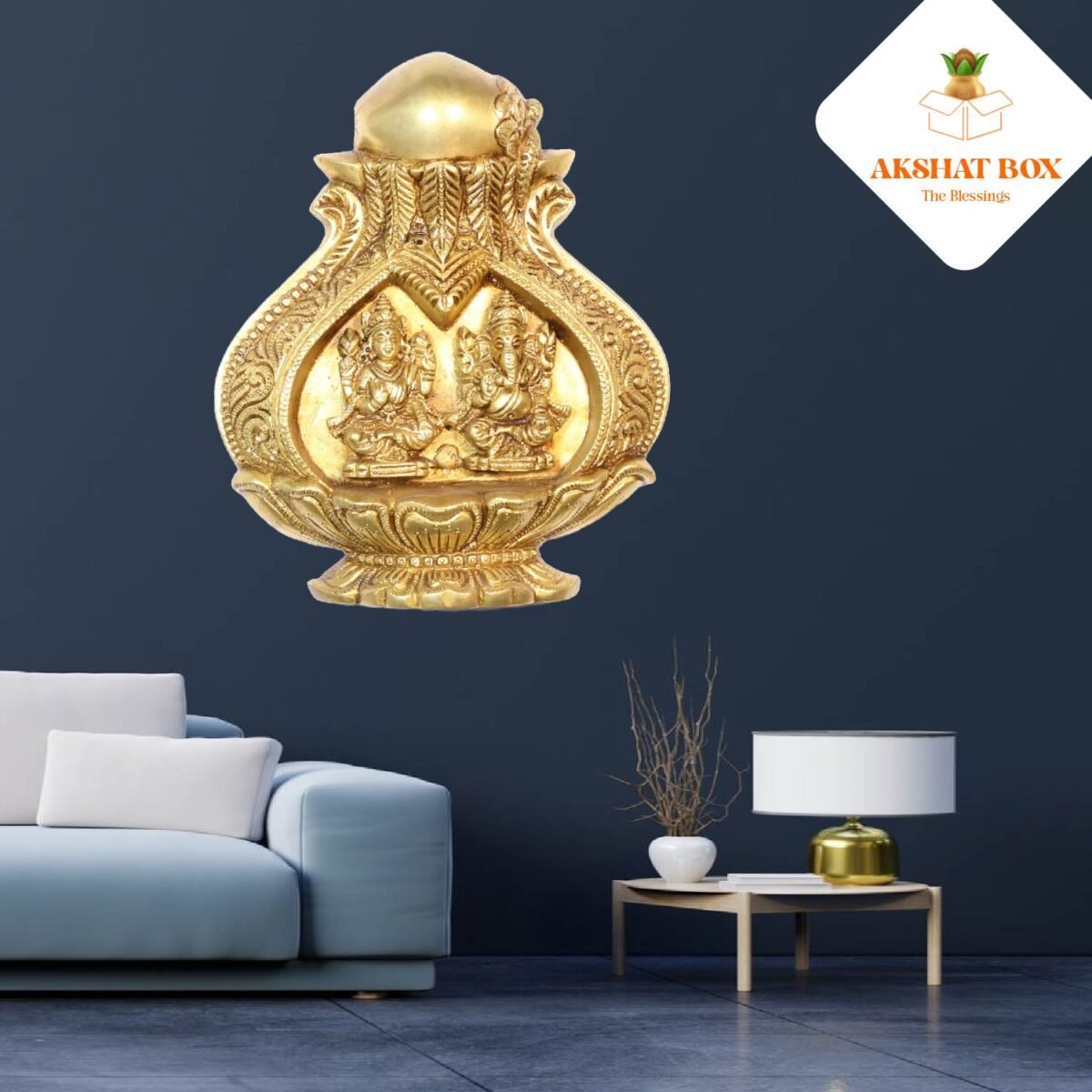 Brass kalash WallHanging Engraved with Laxmi Ganesha - Image 6
