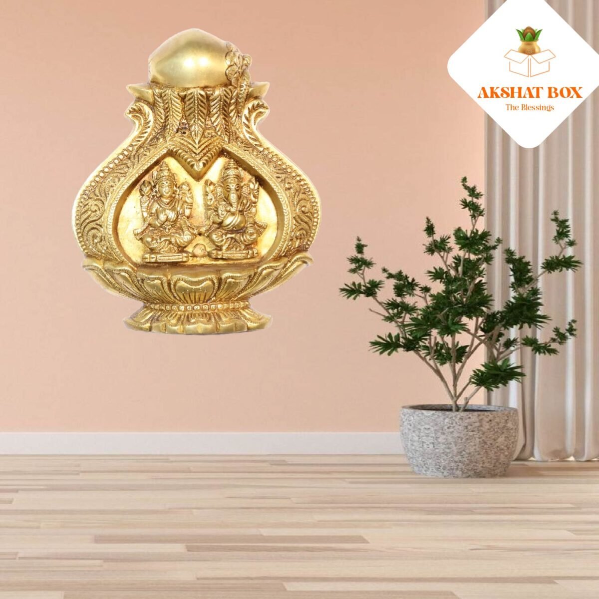 Brass kalash WallHanging Engraved with Laxmi Ganesha - Image 8