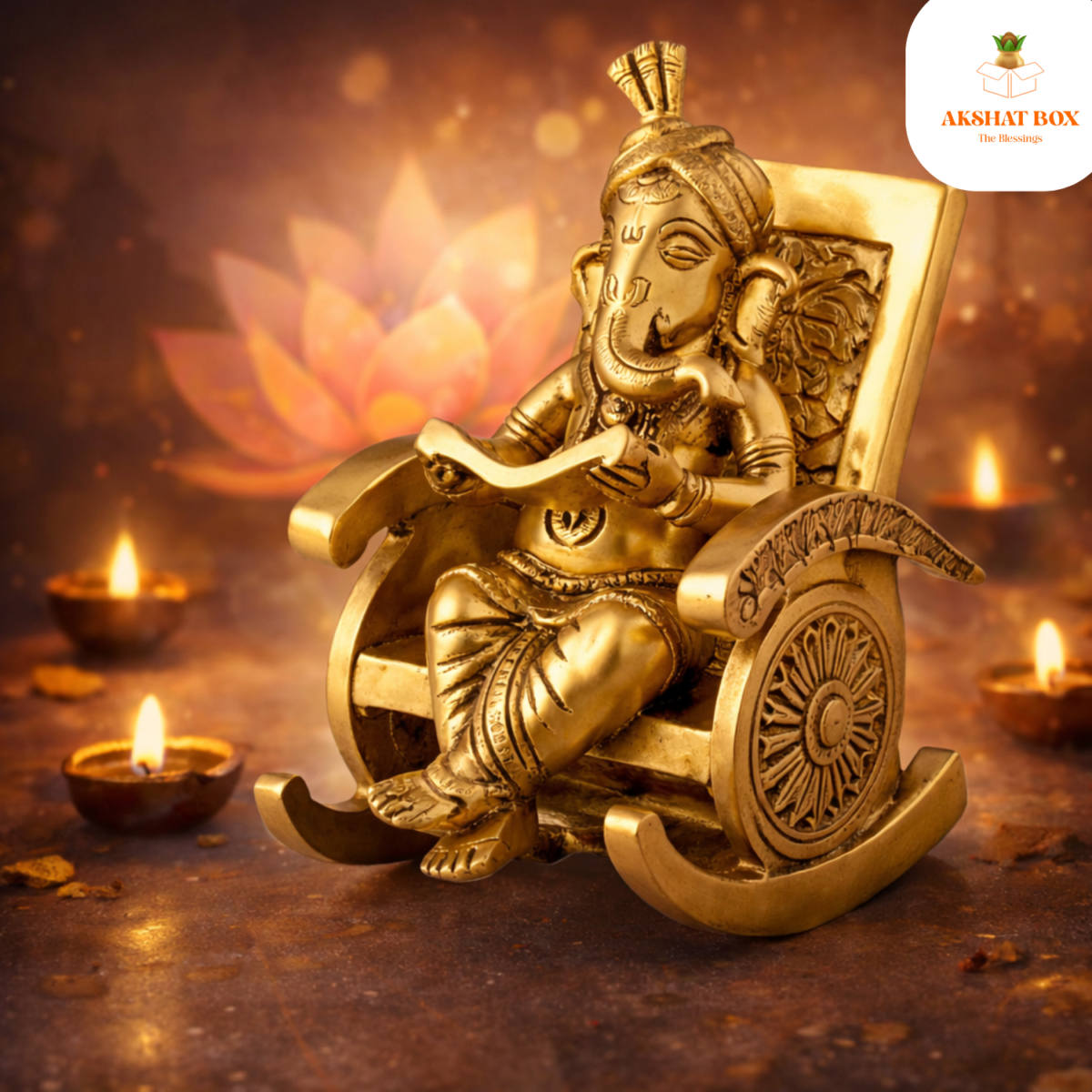 Brass Gnesha on Rolling Chair - Image 2