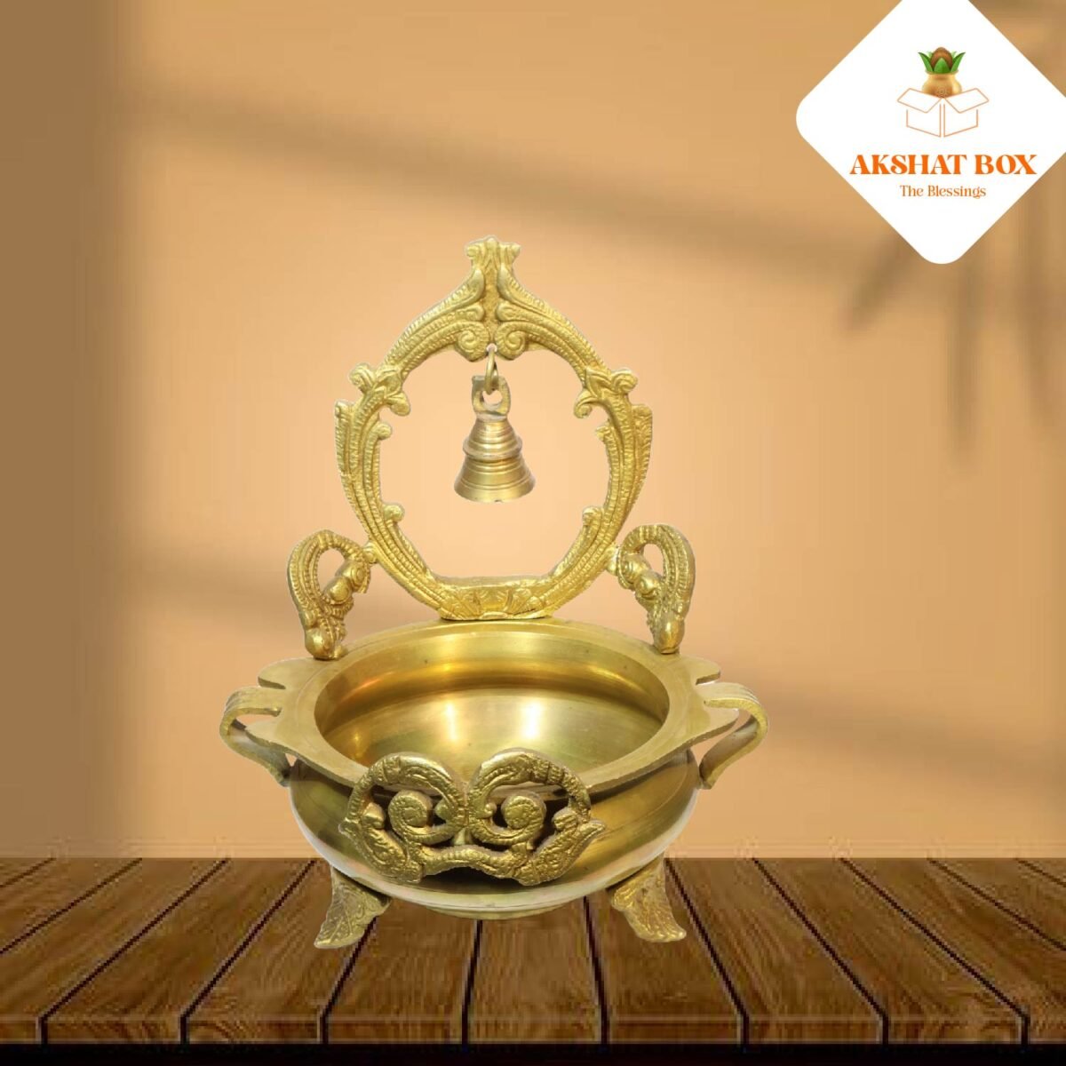 Brass Urli with bell design with stand - Image 5