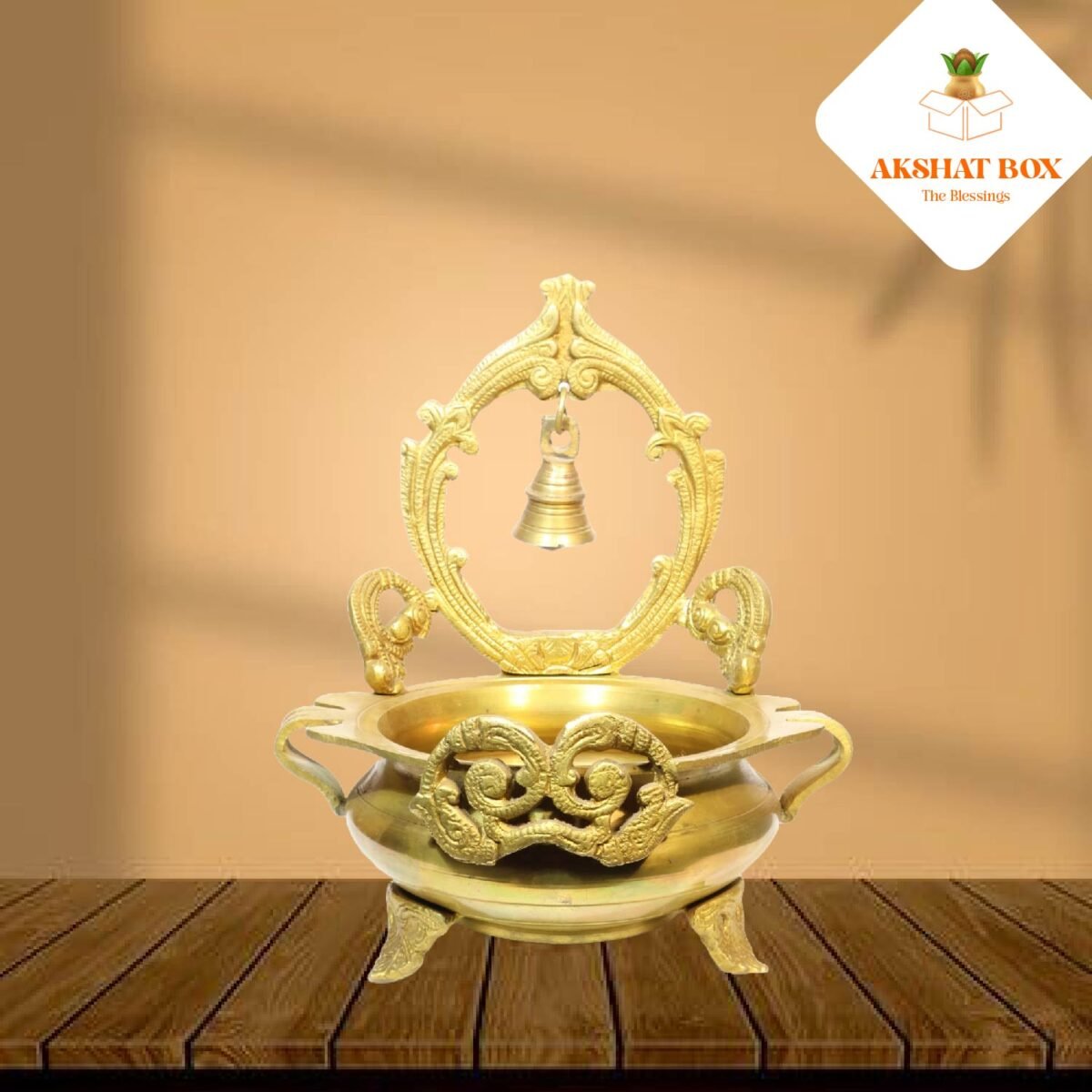 Brass Urli with bell design with stand - Image 8