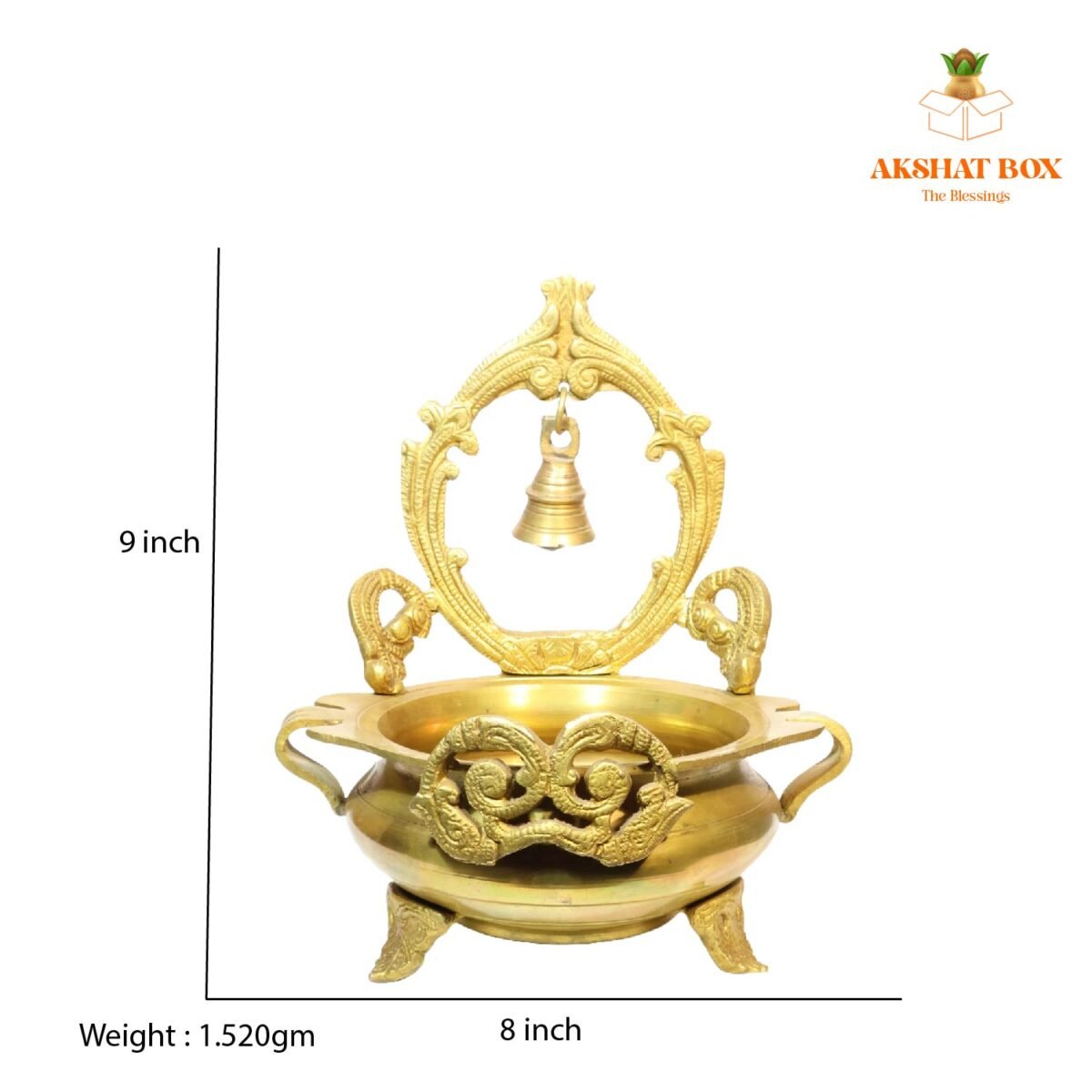 Brass Urli with bell design with stand - Image 9