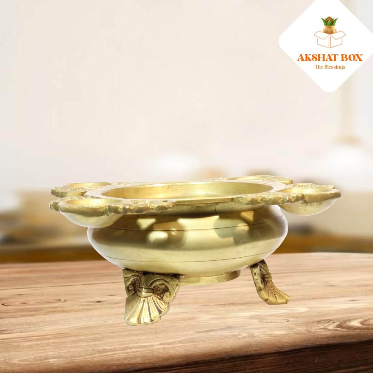 Brass urli with four diya  holder design - Image 5