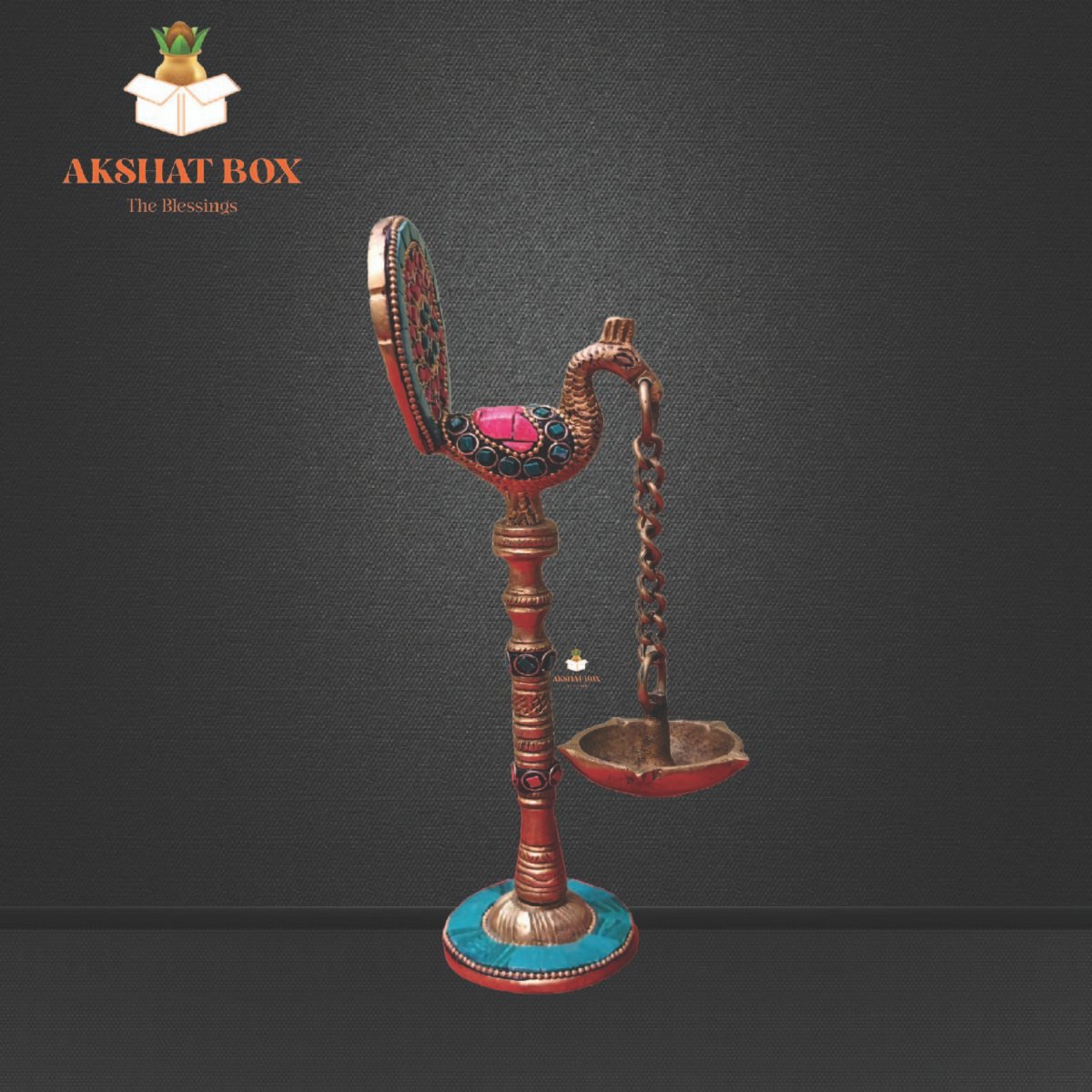 Brass Peacock Hanging Diya with  Stone Work - Image 3