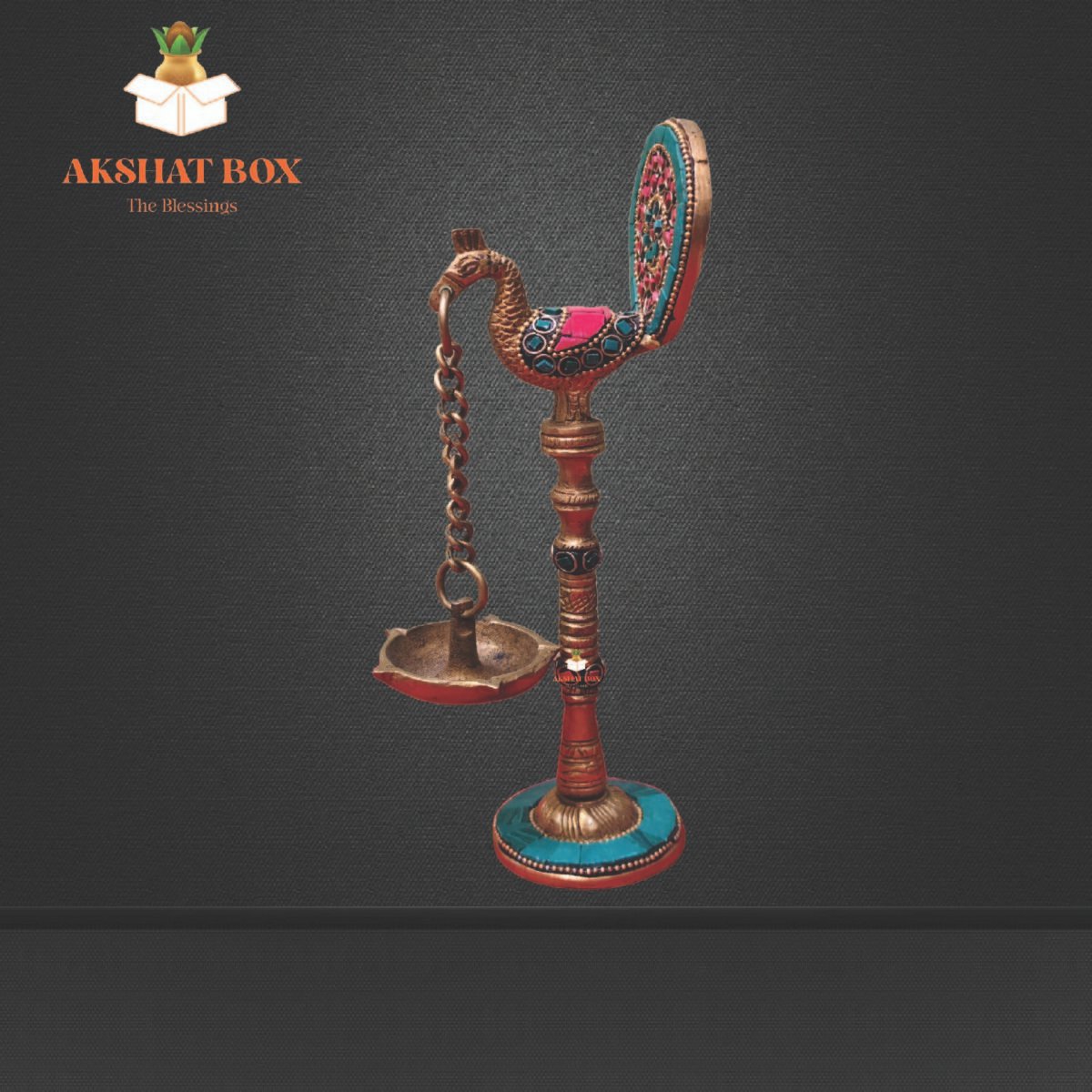 Brass Peacock Hanging Diya with  Stone Work - Image 4