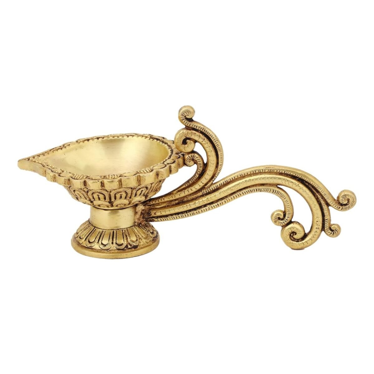 Brass Antique Handcrafted Long Handle Aarti Diya - Image 2