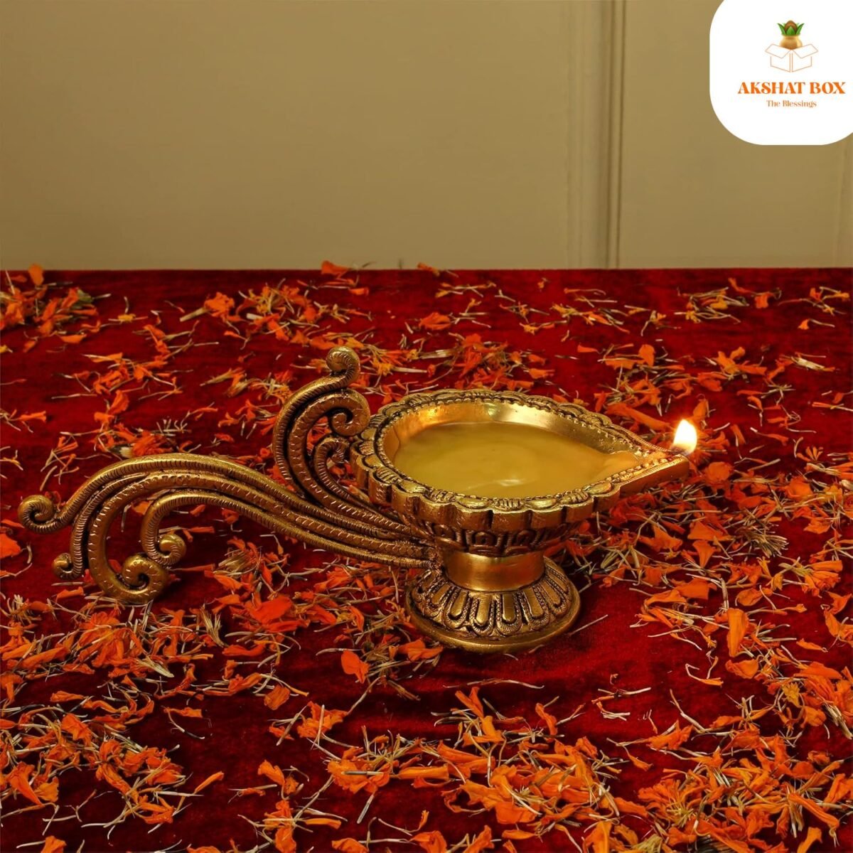 Brass Antique Handcrafted Long Handle Aarti Diya - Image 4