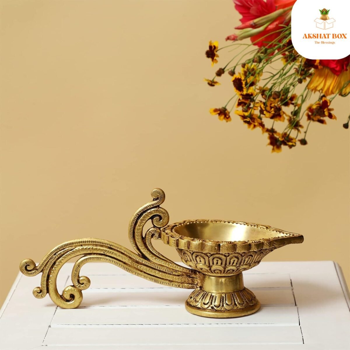 Brass Antique Handcrafted Long Handle Aarti Diya - Image 5