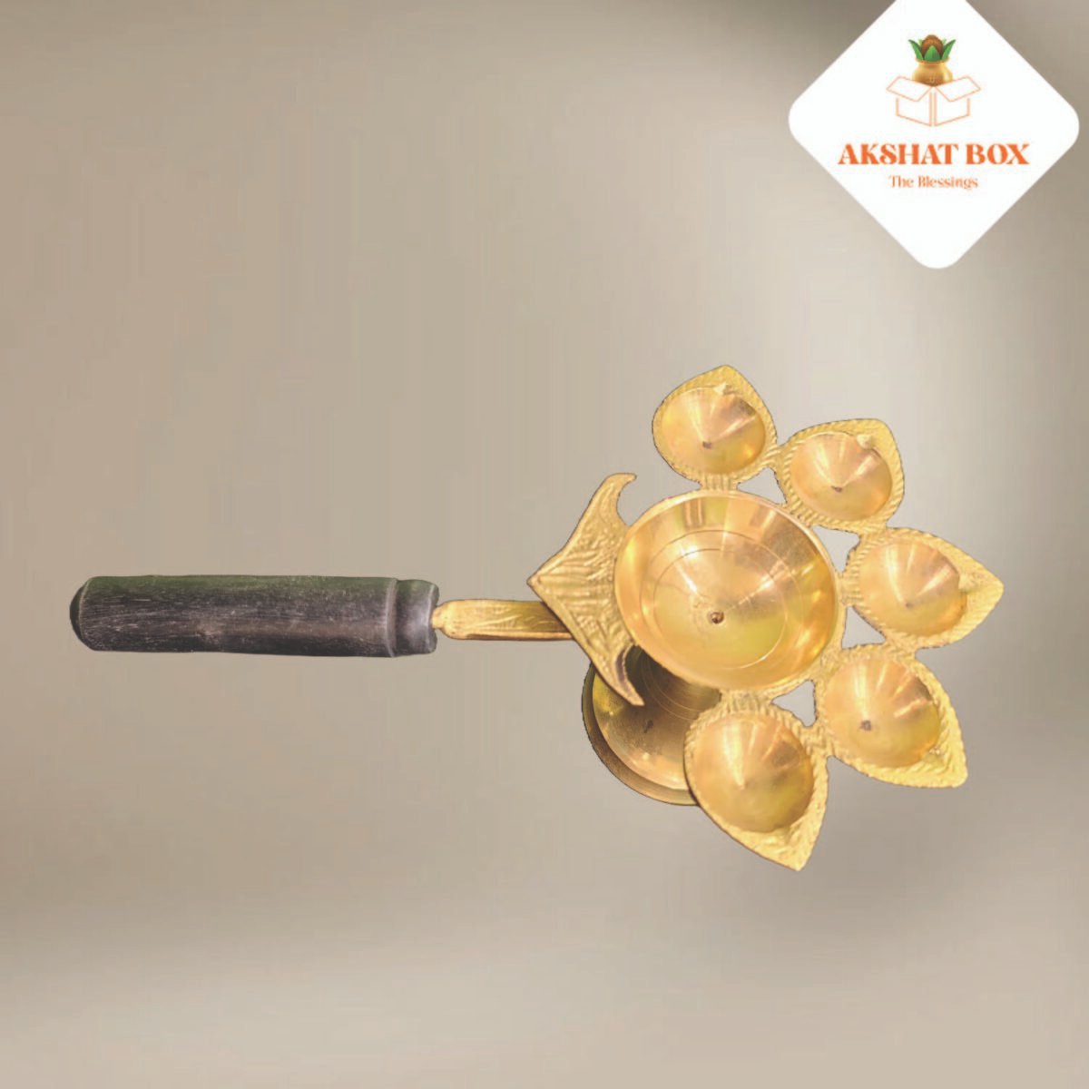 Brass Panchmukhi Aarti Diya Stand - Image 4