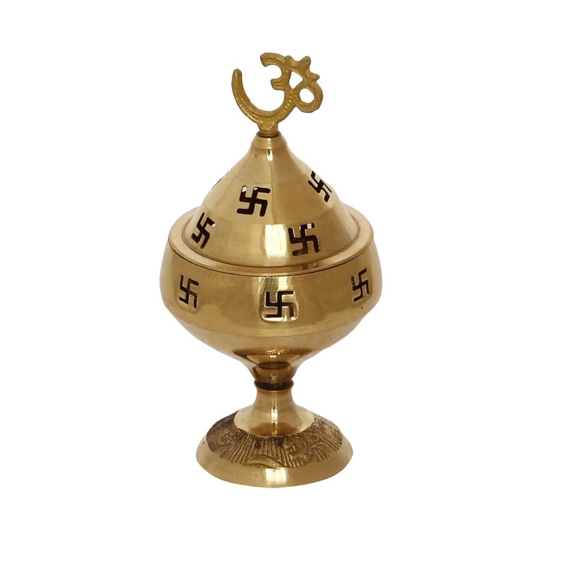 Golden Om and Swastik Symbol Decorative Brass Diya - Image 2