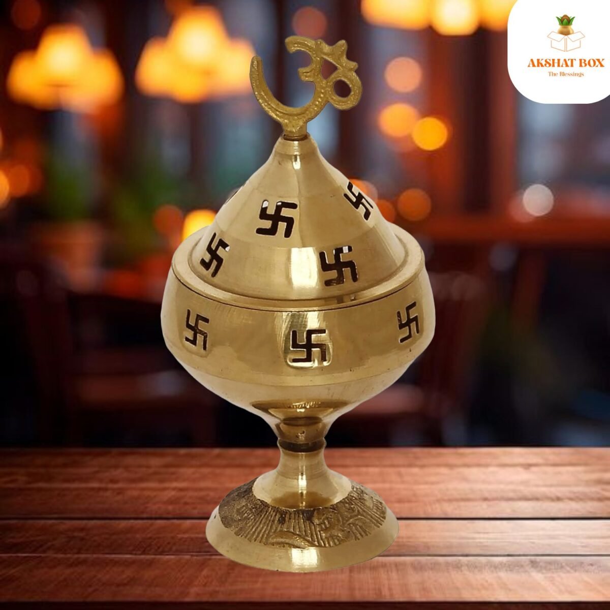 Golden Om and Swastik Symbol Decorative Brass Diya - Image 4